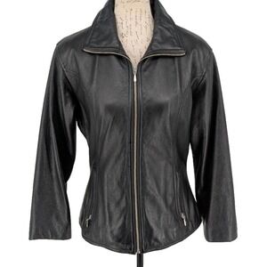 WILSONS maXima Womens Black Leather Jacket MEDIUM NWOT Western Vibe Zip Up